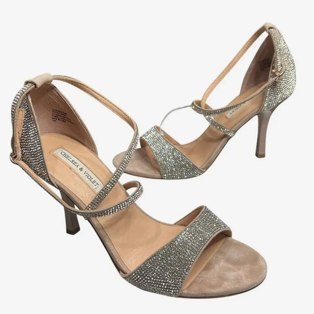 Chelsea & Violet High Heel Sandal 9.5 Silver Rhinestone Evening Prom Formal Gala
